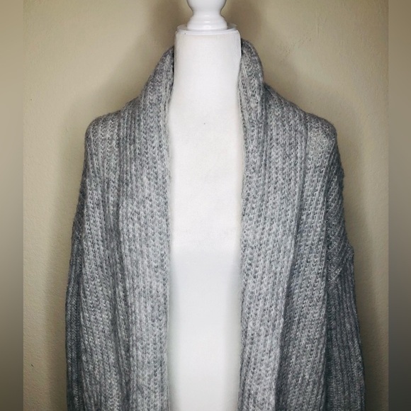 J. Crew Open Front Cardigan Midi Shawl Ribbed Wool Blend Gray Loose Boxy Fit XXS - Picture 14 of 15